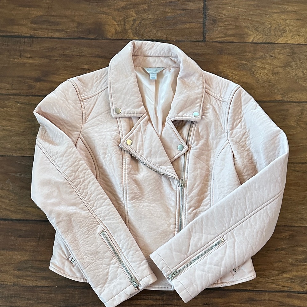 Belle Sky Light Pink Leather Jacket